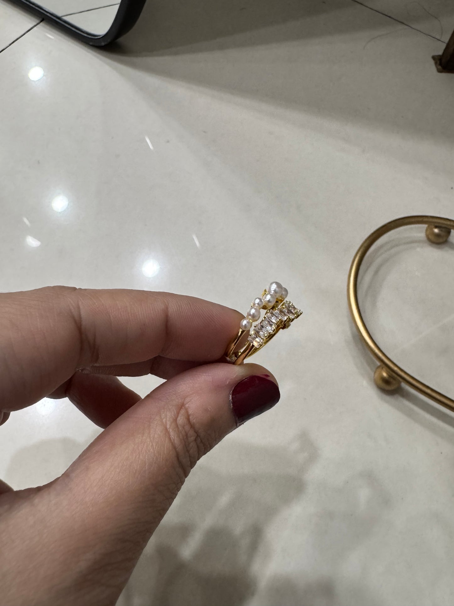 Elegant Gold Double Layered Pearl Minimalist Ring