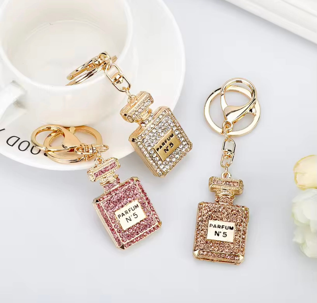 Perfume Shape Metal Rhinestones Keychain