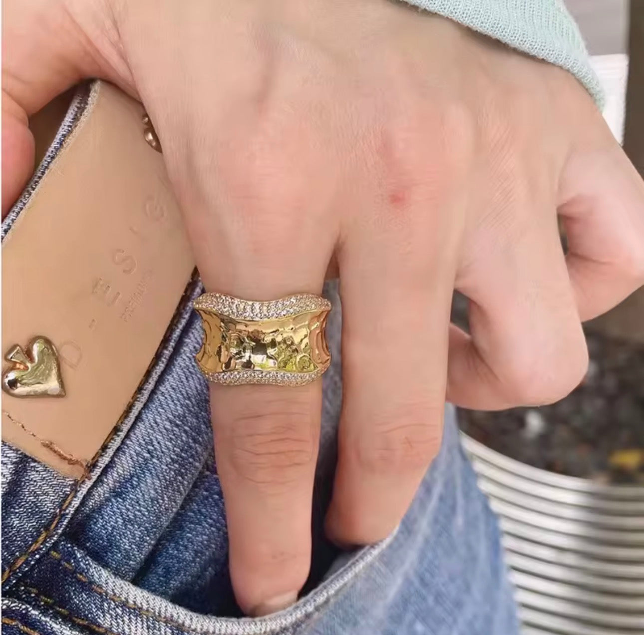 Chic Gold Plated Chunky Irregular Adjustable Ring