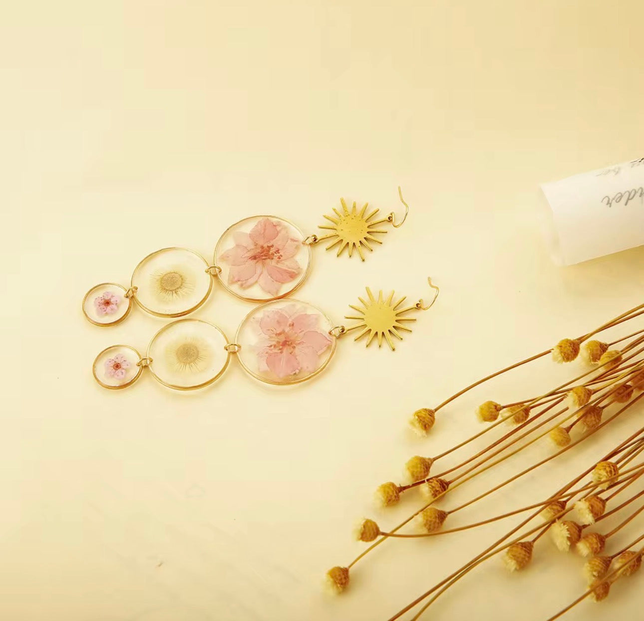 Elegant Drop Earrings with Real Pressed Dried Flowers