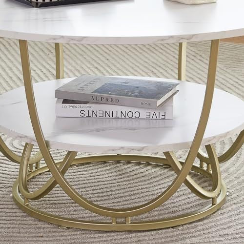 Elegant Centre Coffee Table with White Faux Marble Top & Metal base