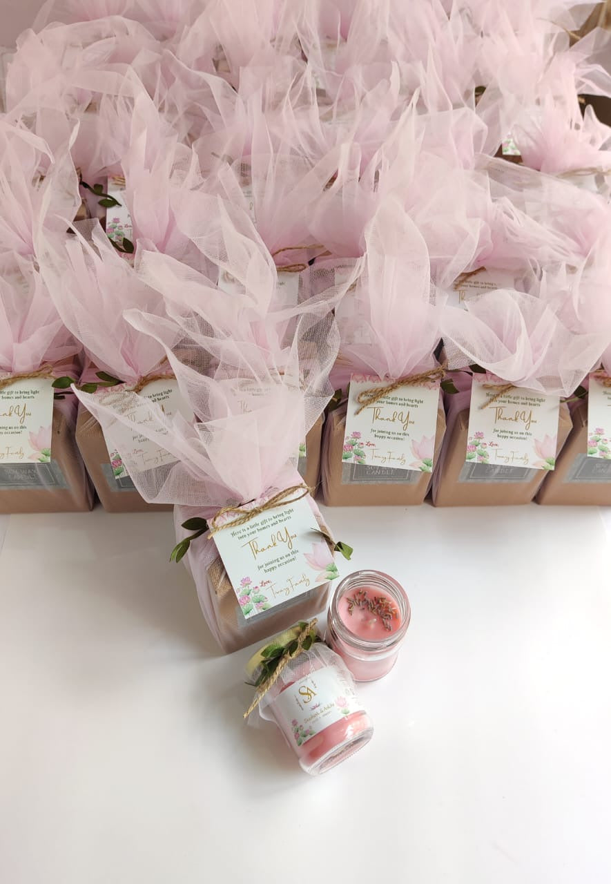 Votive Jar Candles for Return Gifts/Favours with Packaging & Personalised Tags