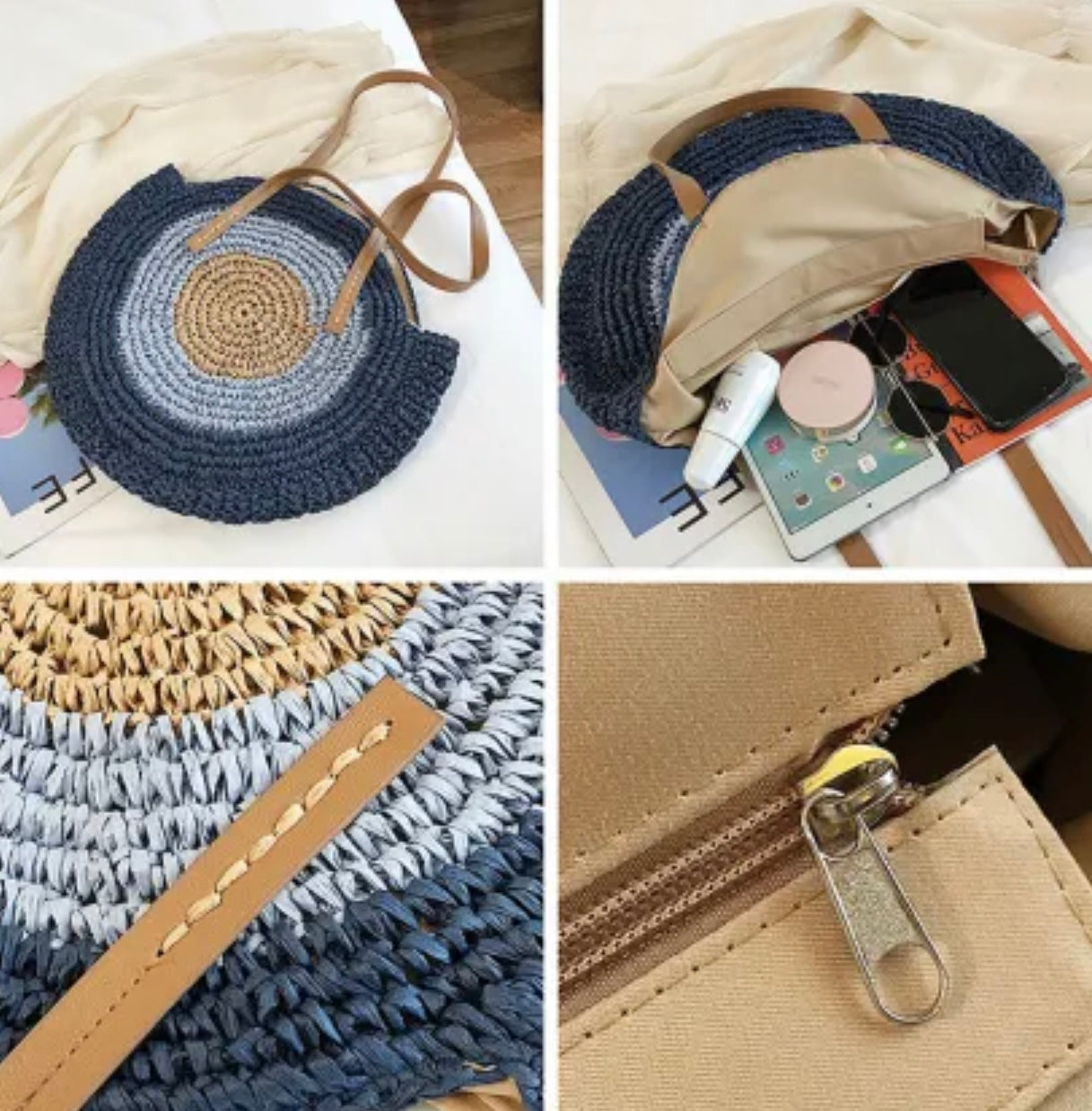 Evil Eye Round Straw Should Bag