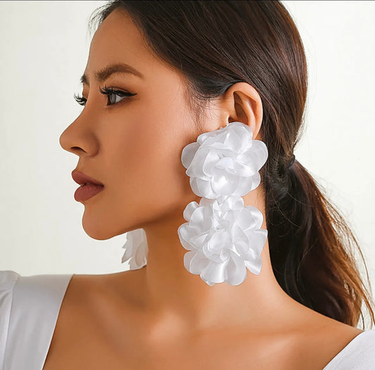 Solid Fabric Flower Earrings