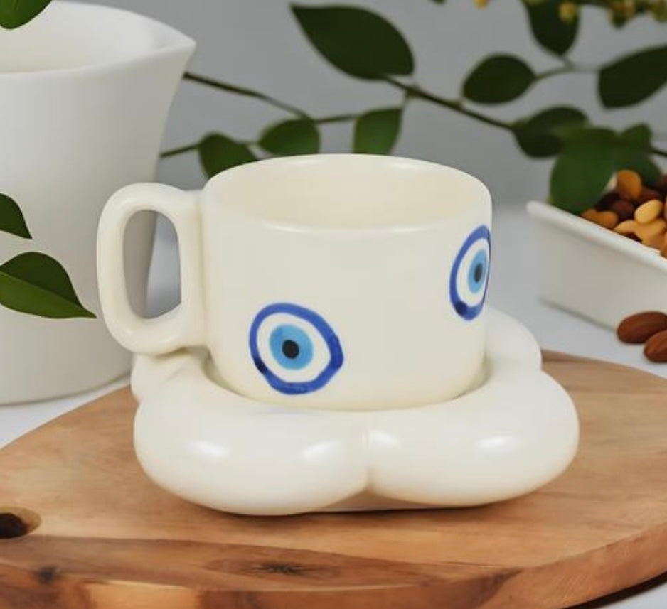 Evil Eye Design Flower Mug & Saucer Set