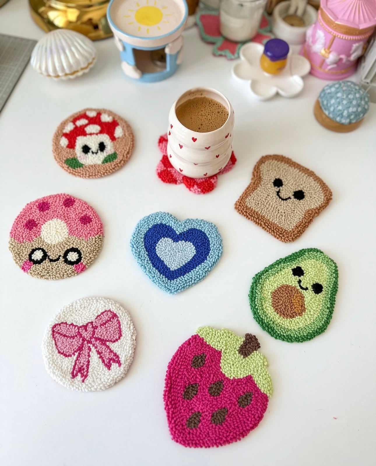 Exclusive Quirky Handmade Punch Needle Mug Rugs / Coasters