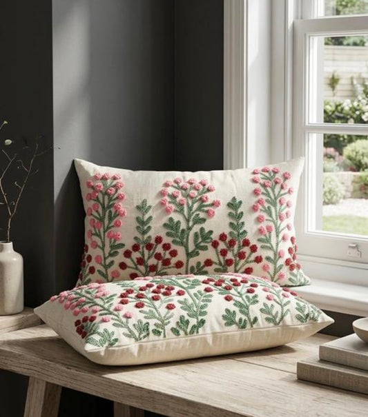 Premium Hand Embroidered Pillow Covers - Set of 2 (Size - 20x12”)