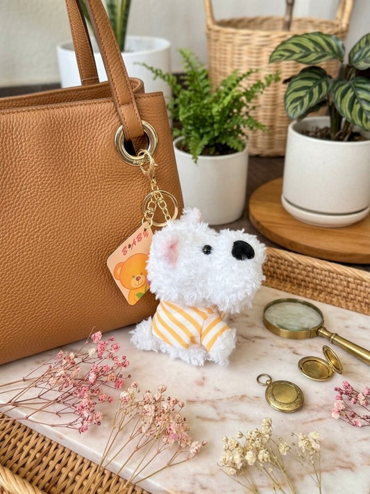 Cute White Scottish Terrier Dog Keychain/Bag Charm
