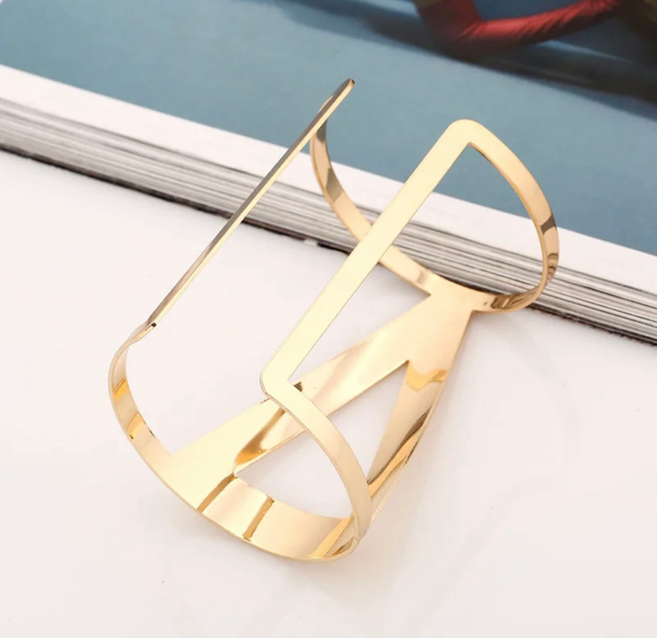 Long Geometric Open Metal Bracelet