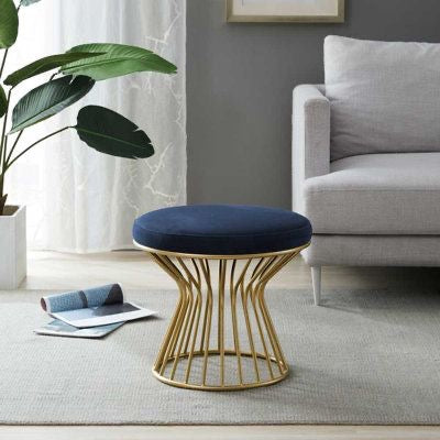 Modern Round Ottoman with Metal Base