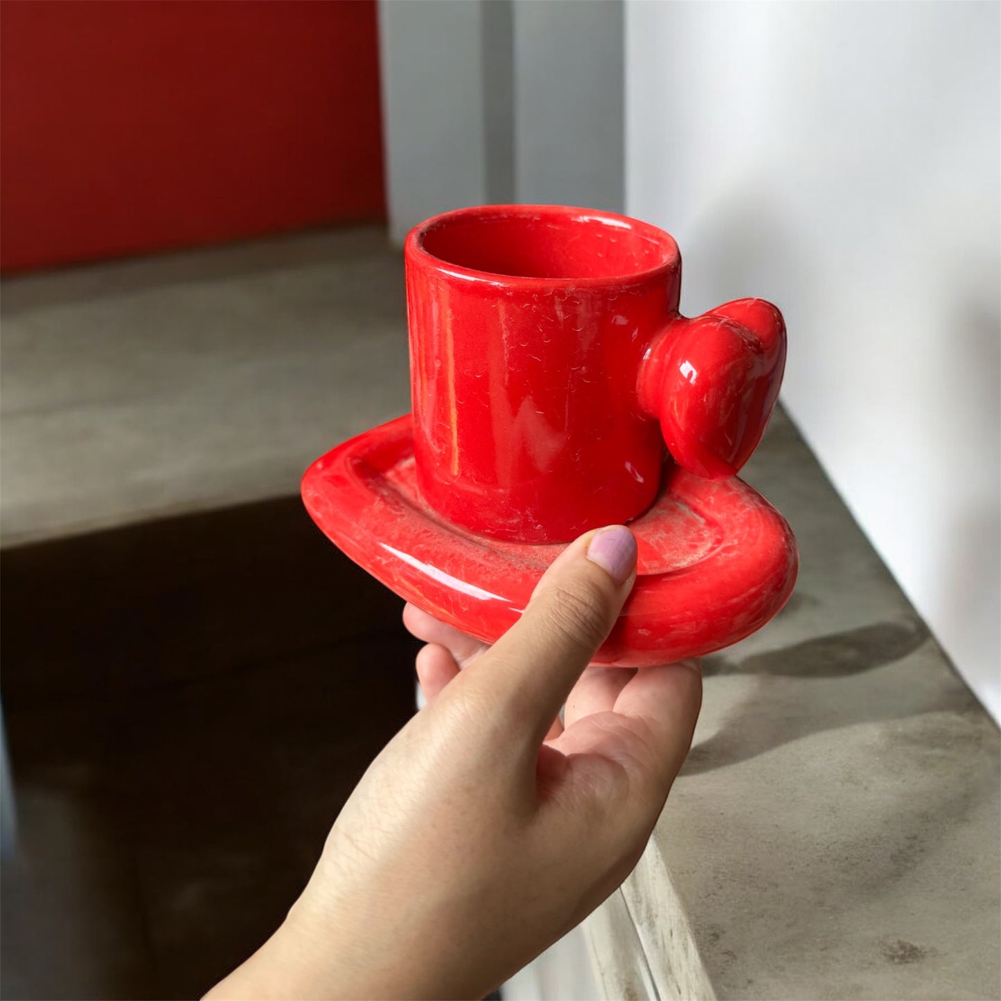Latest 3D Heart Handle Mug & Heart Saucer