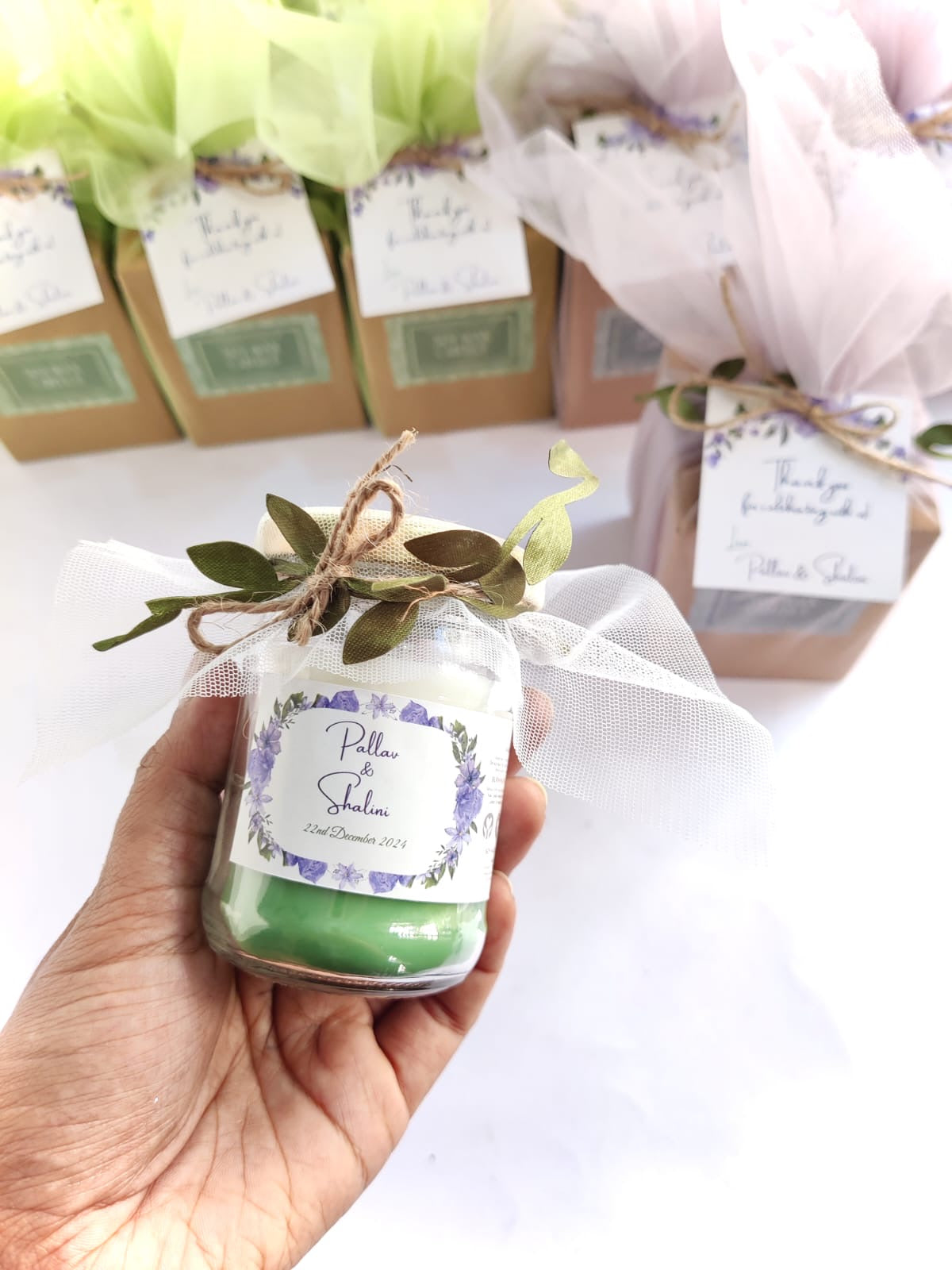 Votive Jar Candles for Return Gifts/Favours with Packaging & Personalised Tags