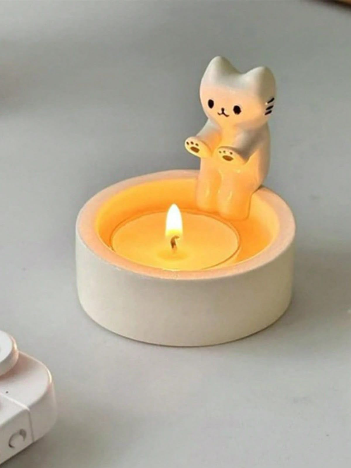 Cute Kitten Cat Candle Holder Warming Paws
