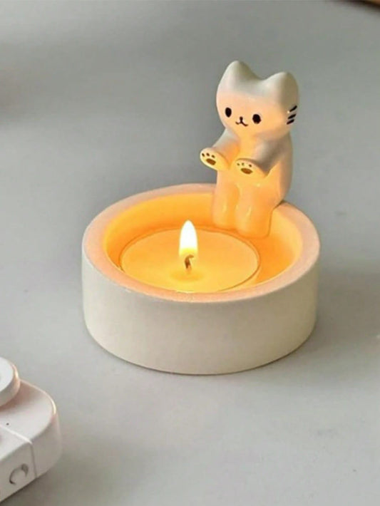 Cute Kitten Cat Candle Holder Warming Paws