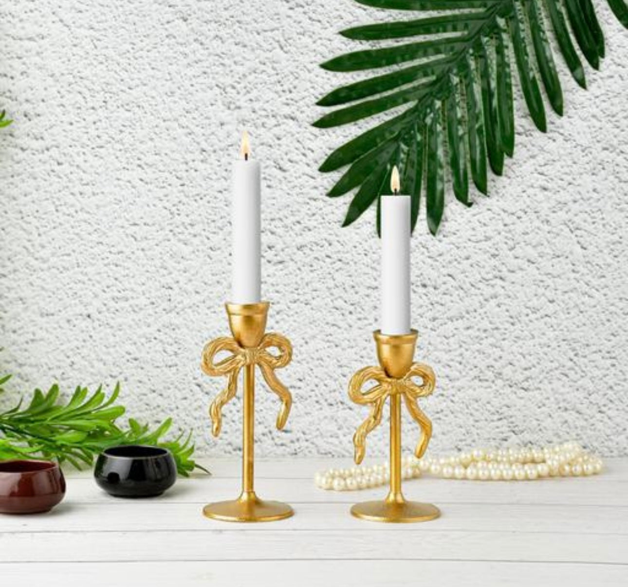 Aesthetic Gold Bows Candle Holder - Set of 2