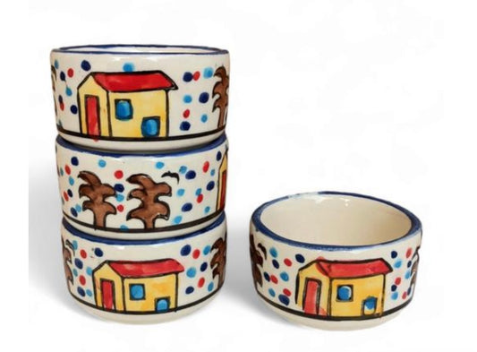 Huts Handpainted Small Dip/Chutney Bowls - Set of 4