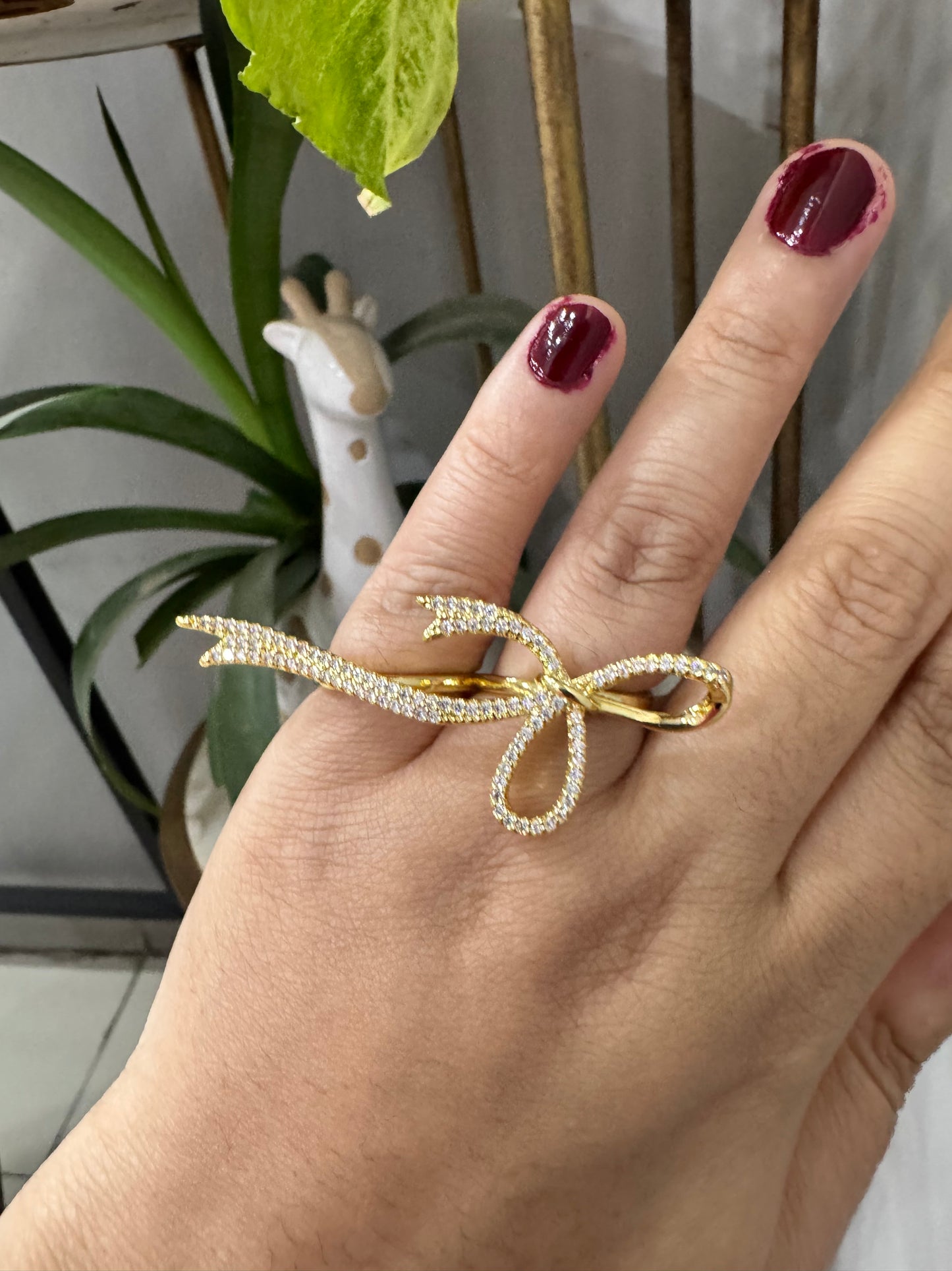 Elegant Rhinestones Gold Bow Ring Minimalist