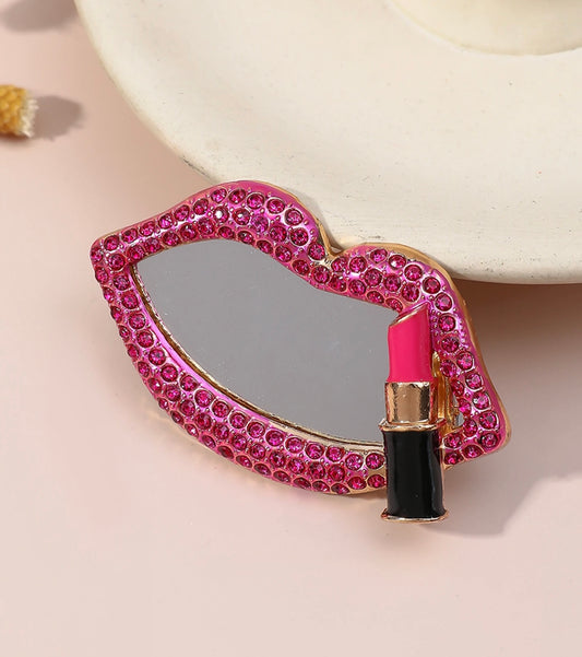 Rhinestones Studded Lip Shape Makeup Mirror