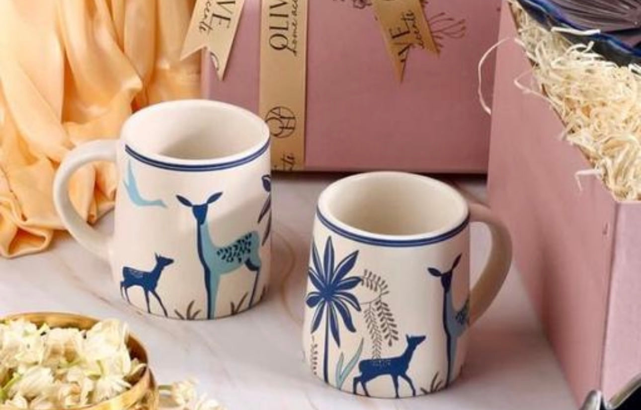 Blue Deer Design Mugs - Set of 2