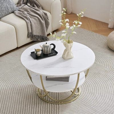 Elegant Centre Coffee Table with White Faux Marble Top & Metal base