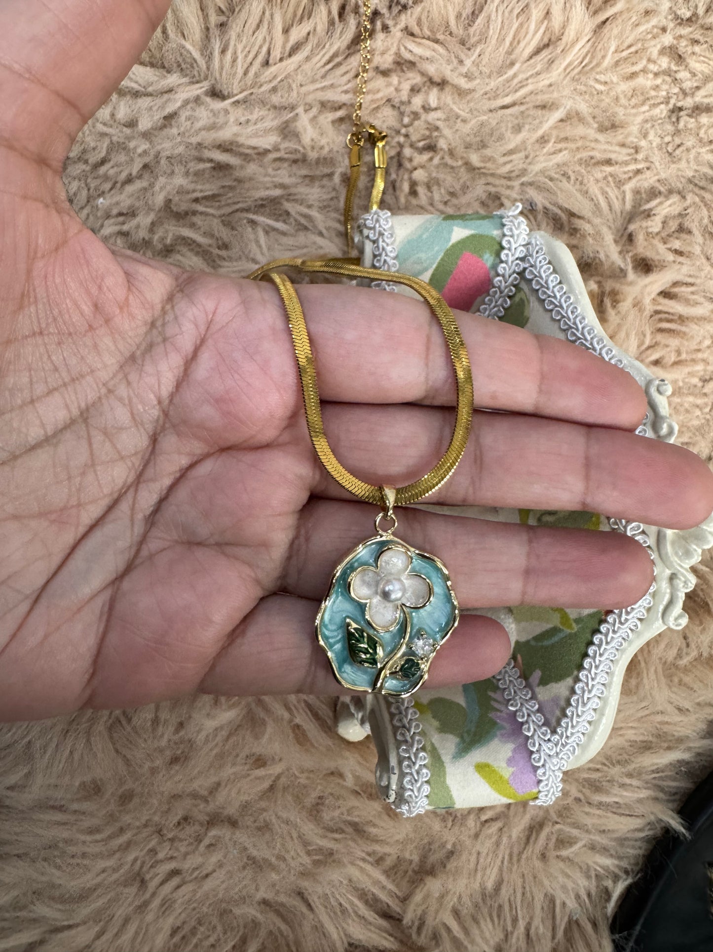 Classic Gold Plated Enamel Pendant (Random Design)