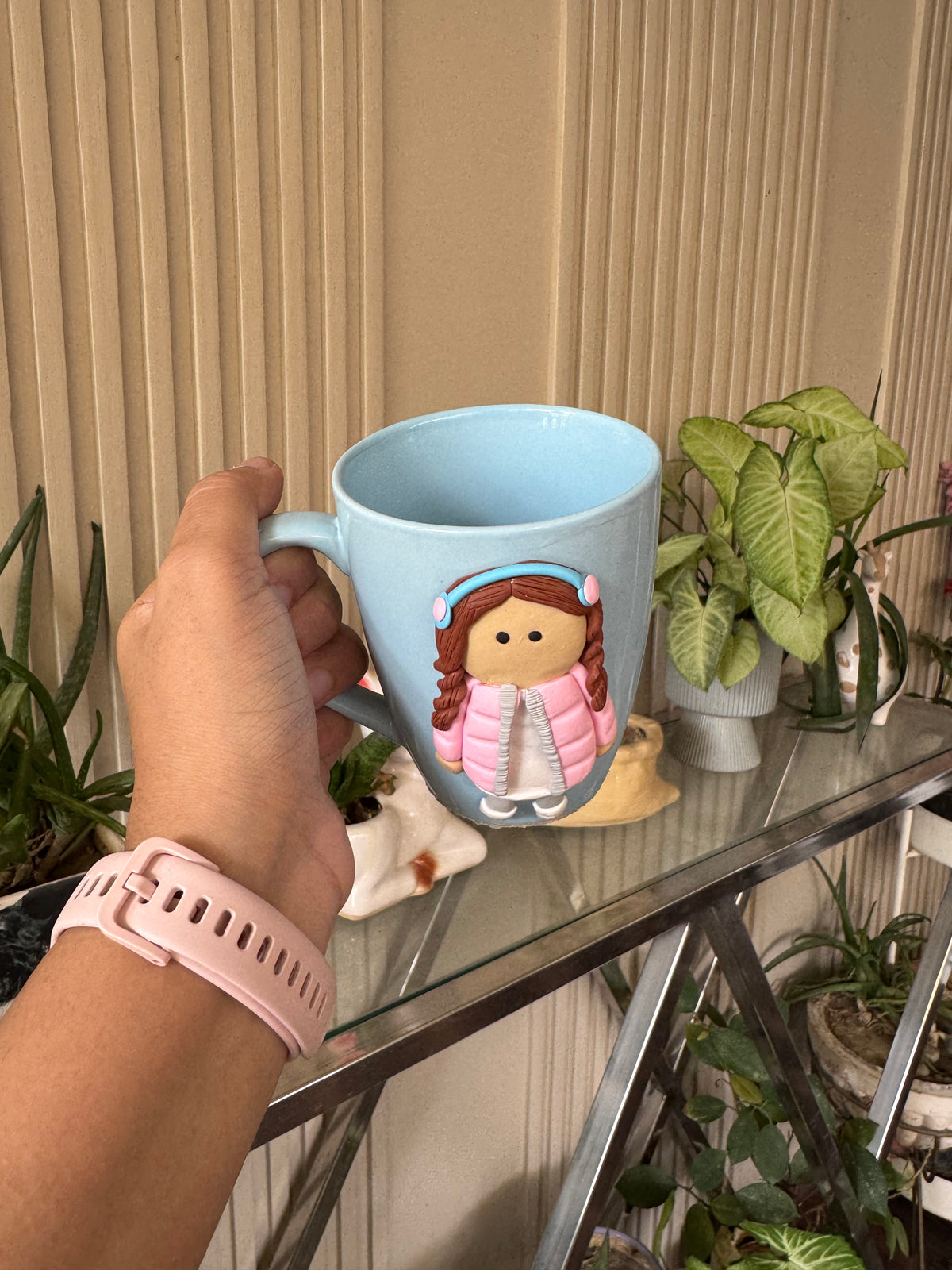 Cute Girl in Winter Clothes Handmade Ceramic Mug (250 ml)