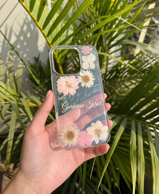 Exquisite Floral Mobile Cover with Real Pressed Flowers