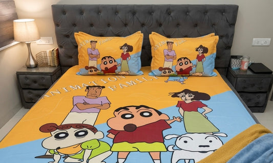 Cute Shinchan Design Elasticated King Size Non-Slip Bedsheet