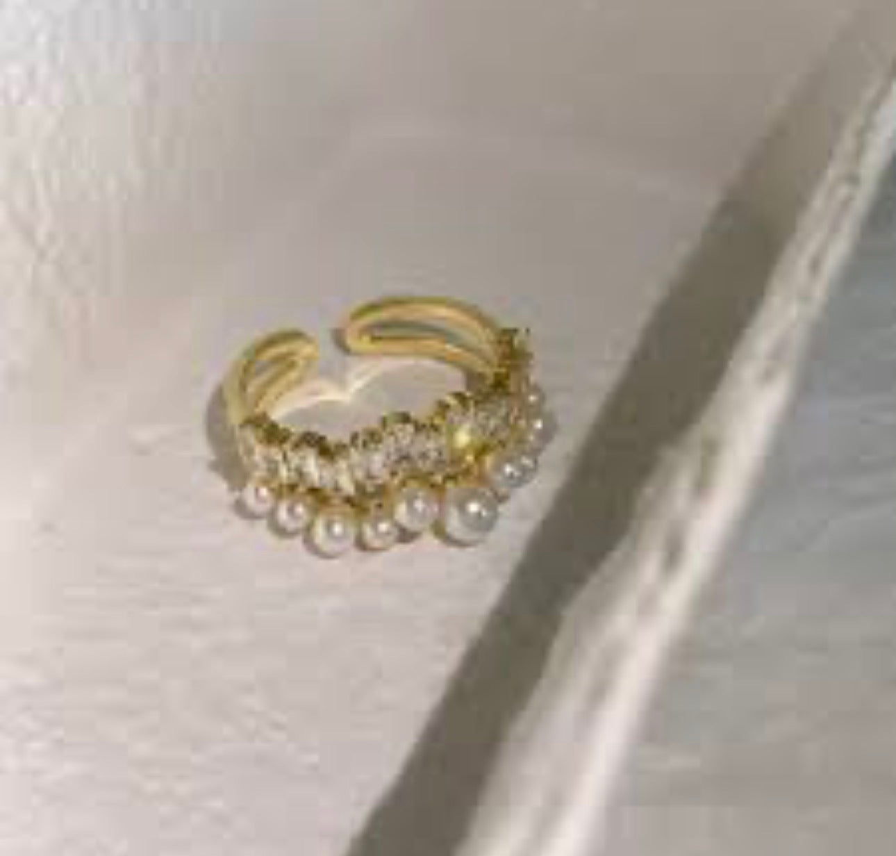 Elegant Gold Double Layered Pearl Minimalist Ring