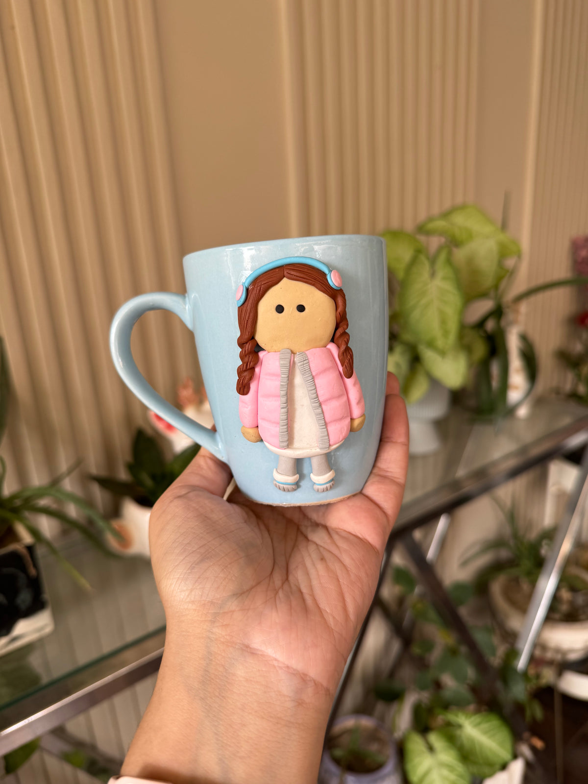 Cute Girl in Winter Clothes Handmade Ceramic Mug (250 ml)