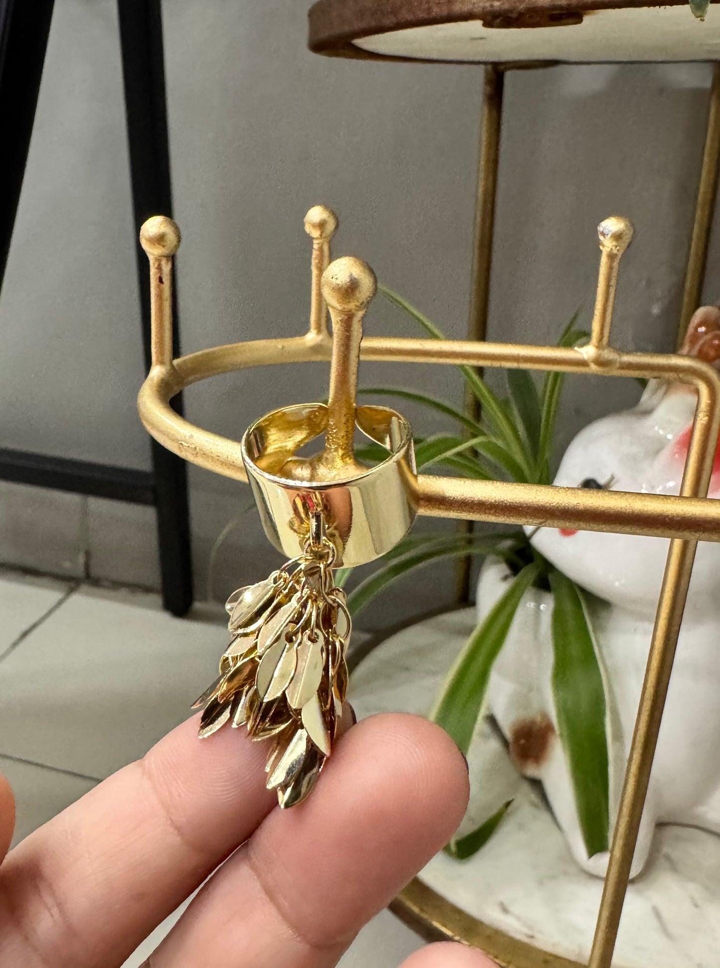 Statement Gold Drop Down Hanging Leaf Ring