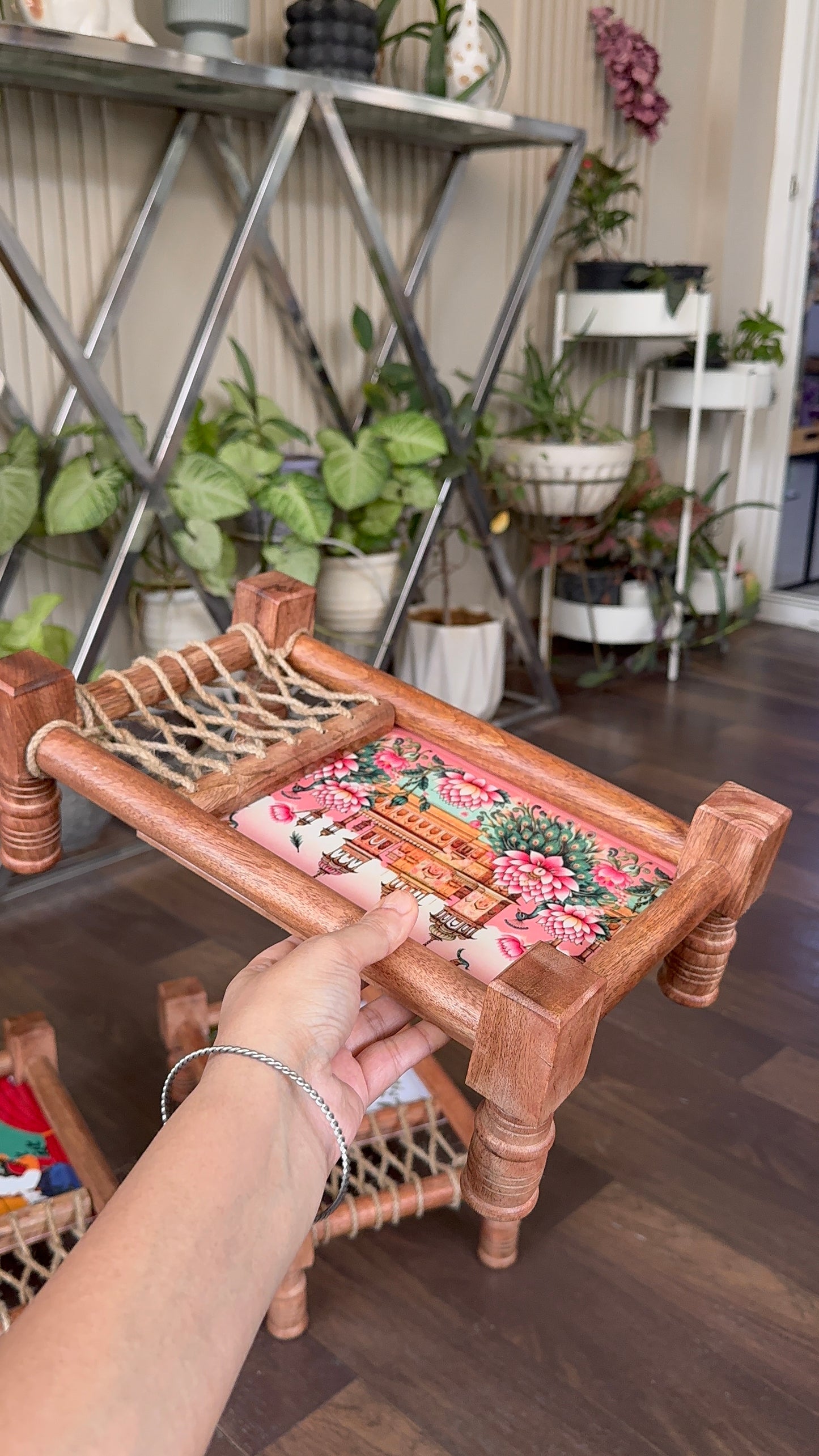 Rustic “Jaipur” Print Wooden Khatiya Tray/ Khaat Tray / Khaat Platter / Khatiya Platter / Cot Tray