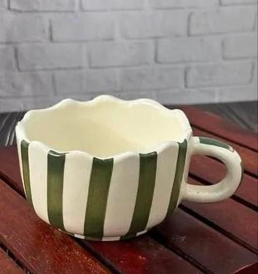 Green & Ivory Striped Mug