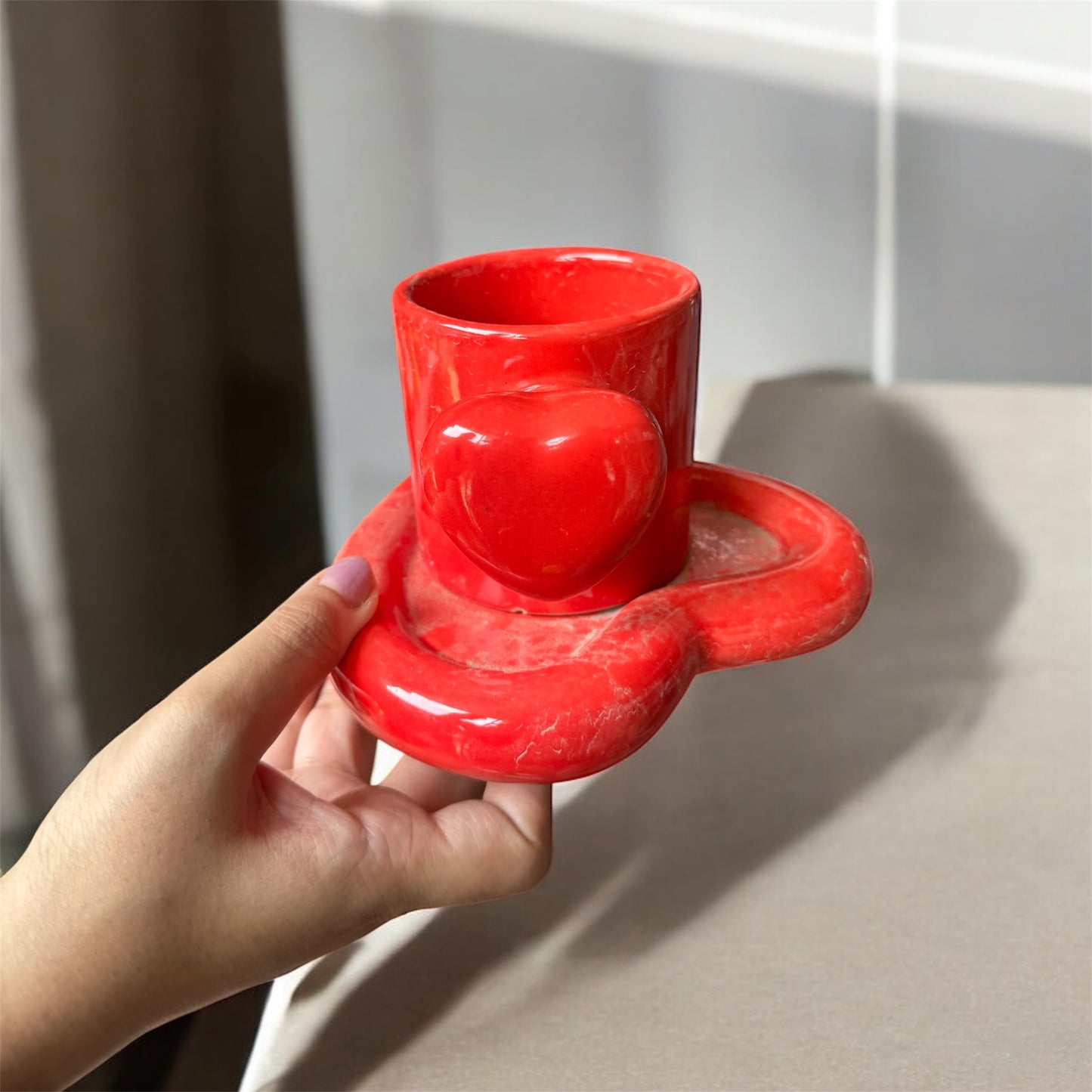 Latest 3D Heart Handle Mug & Heart Saucer