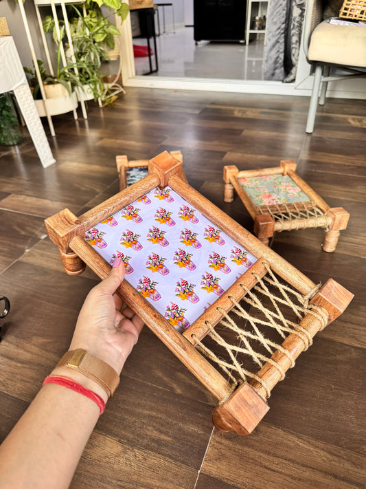 Royal Elegance Floral Print Wooden Khatiya/Cot Tray