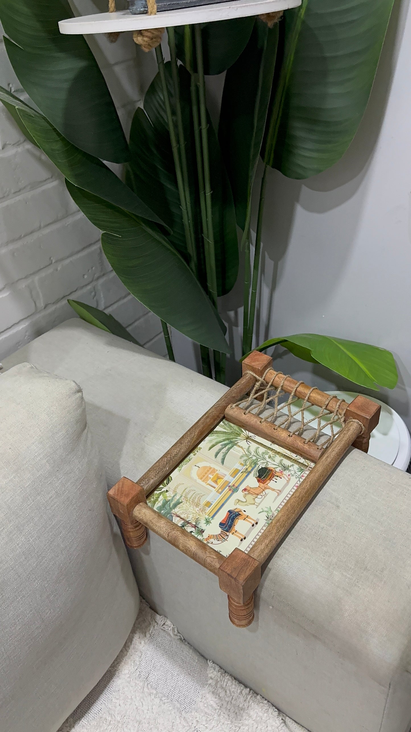 Aapno Rajasthan Ethnic Print Wooden Khatiya/Cot Tray