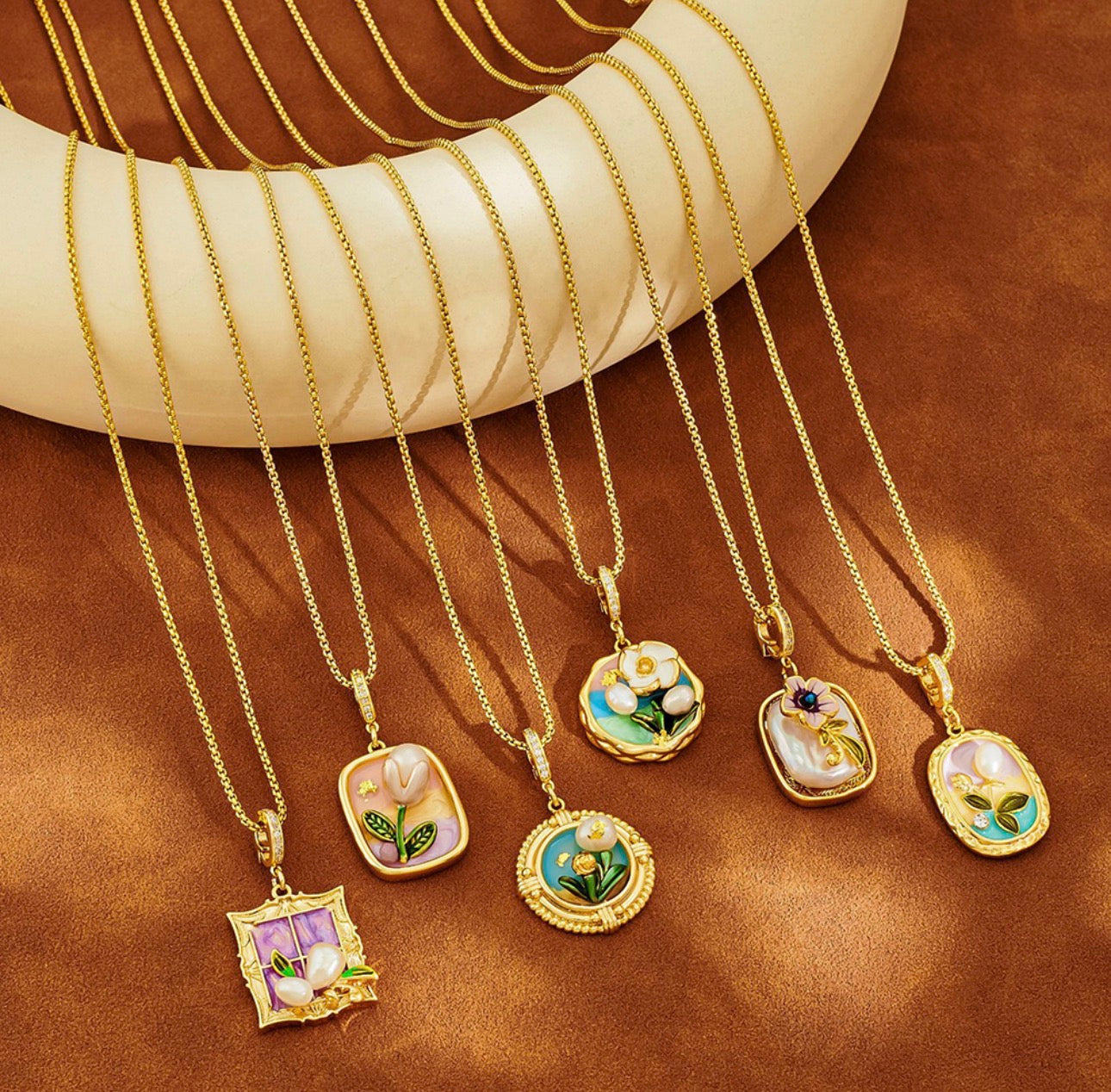 Classic Gold Plated Enamel Pendant (Random Design)