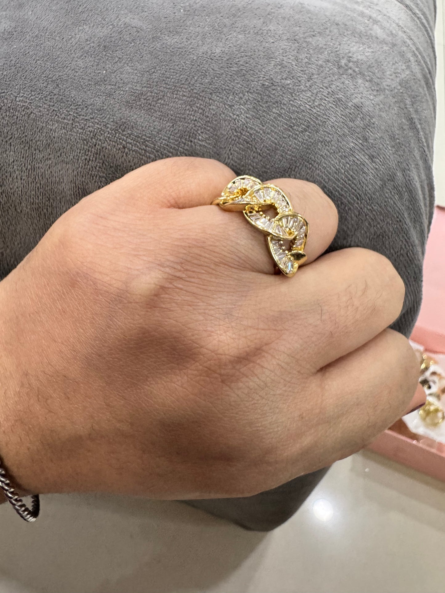 Elegant Cuban Rhinestones Chain Link Ring