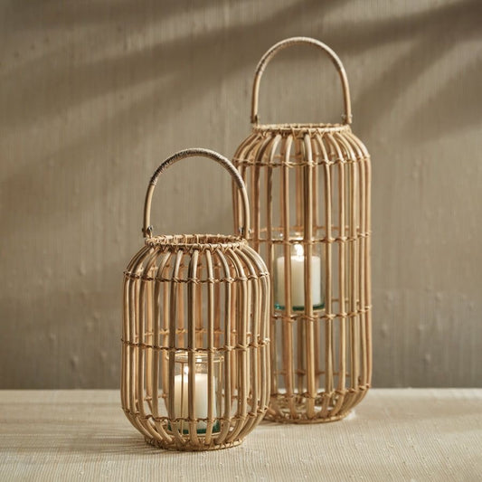 Natural Bamboo Rattan Lanterns - Set of 2