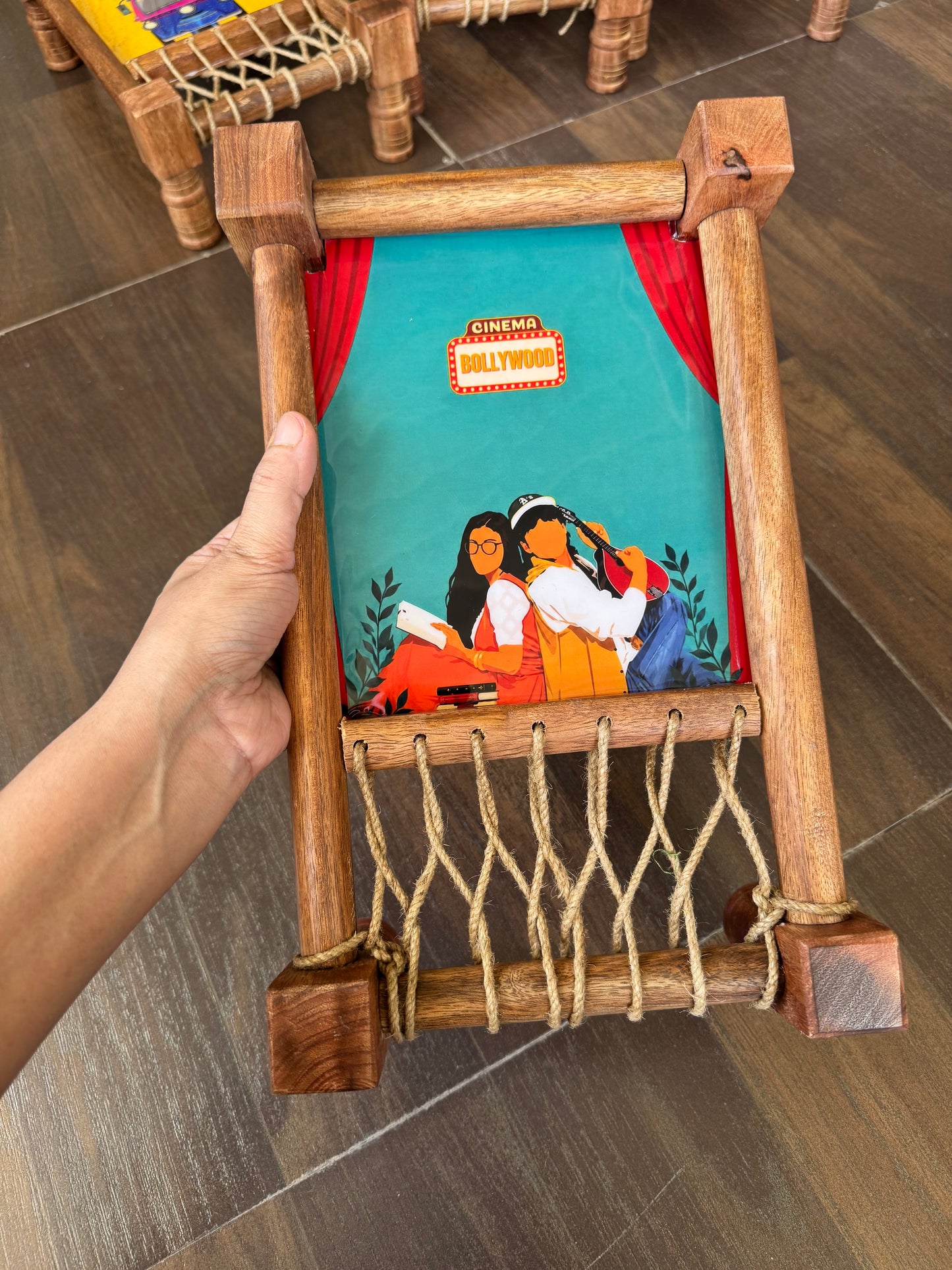 Aesthetic “DDLJ” Print Wooden Khatiya Tray/ Khaat Tray / Khaat Platter / Khatiya Platter / Cot Tray