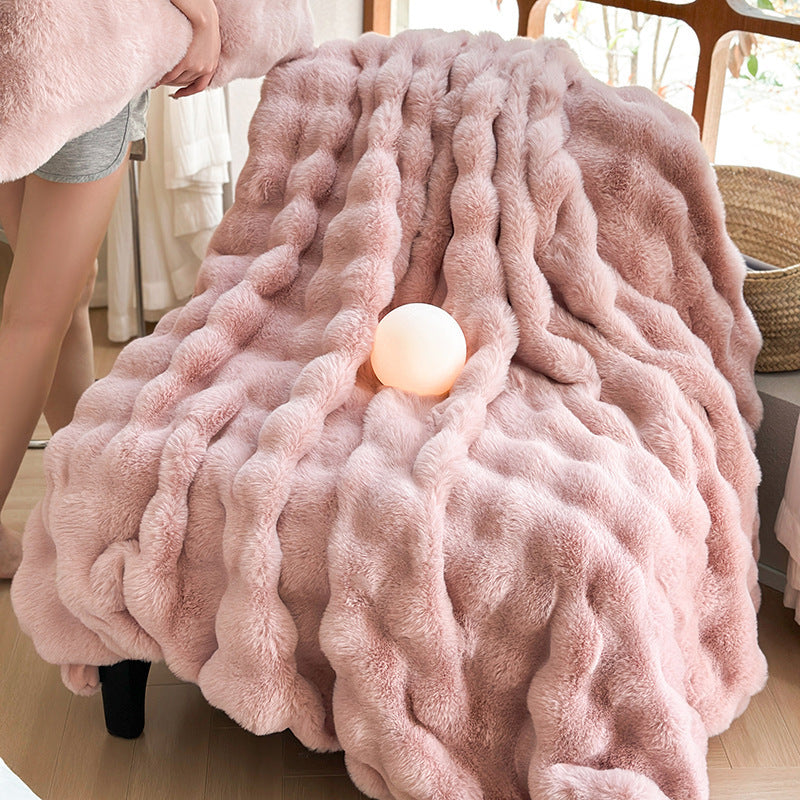 Thick Warm Plush Rabbit Faux Fur Velvet Nap Blanket